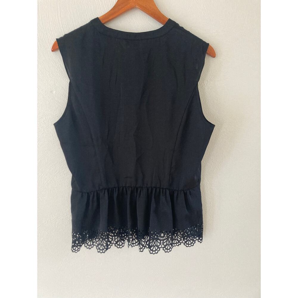 Temperley London Women's Black Jacques Tie Button Front Blouse Top 12 Eyelet - Picture 11 of 13